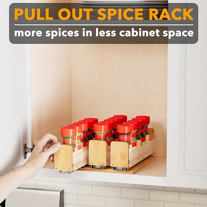 SpaceAid Bamboo Pull Out Spice Rack Organizer for Cabinet, Heavy Duty Slide Out Seasoning Kitchen Pantry Sliding Vertical Organization, 7.6" Wide, 3 Drawers(2" Wide), 1-Tier, Natural-Ruum Studio Home