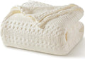 PHF 100% Cotton Waffle Weave Blanket Queen Size, Soft Lightweight Breathable Cozy Summer Blankets for Bed, Luxury Aesthetic Woven Bedding for Home Decor, 90"x90", Ivory-Ruum Studio Home