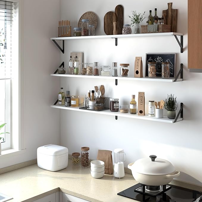 Heimlove 48 Inch Large Wall Bookshelves Set of 3, Wall Mounted Bookshelves,Heavy Duty Wooden Shelves for Living Room,Bedroom,Kitchen,Laundry Room Storage & Decor-Ruum Studio Home