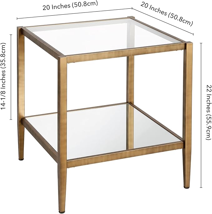 Henn&Hart 20" Wide Square Side Table with Mirror Shelf in Brass, Table for Living Room, Bedroom-Ruum Studio Home