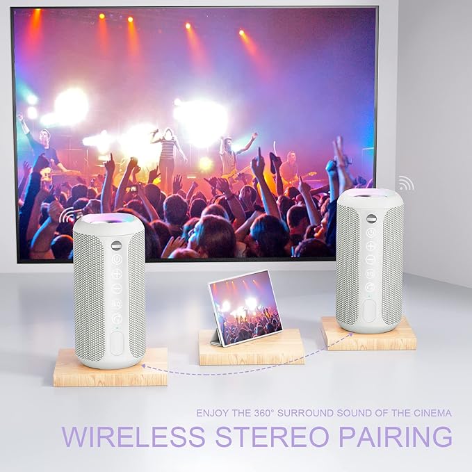 Ortizan Portable Bluetooth Speaker, IPX7 Waterproof Wireless Speaker with 24W Loud Stereo Sound, Outdoor Speakers with Bluetooth 5.0, 30H Playtime,66ft Bluetooth Range, Dual Pairing for Home-Ruum Studio Home