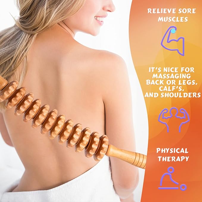 Curved Wood Therapy Massage Roller Tools,Lymphatic Drainage, Cellulite Massage & Wooden Muscle Roller Stick for Waist and Thigh, Stomach Rolling Massager Tool （with White Box）-Ruum Studio Home