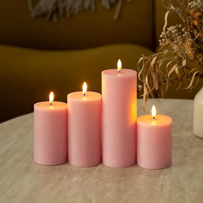LUSHABOR Flameless Candles, 4 Pack Battery Operated Candles with Remote, Real Wax LED Fake Candles with Timer Flickering for Christmas Wedding Home Party D3 H 5" 6" 7" 9" Pink-Ruum Studio Home