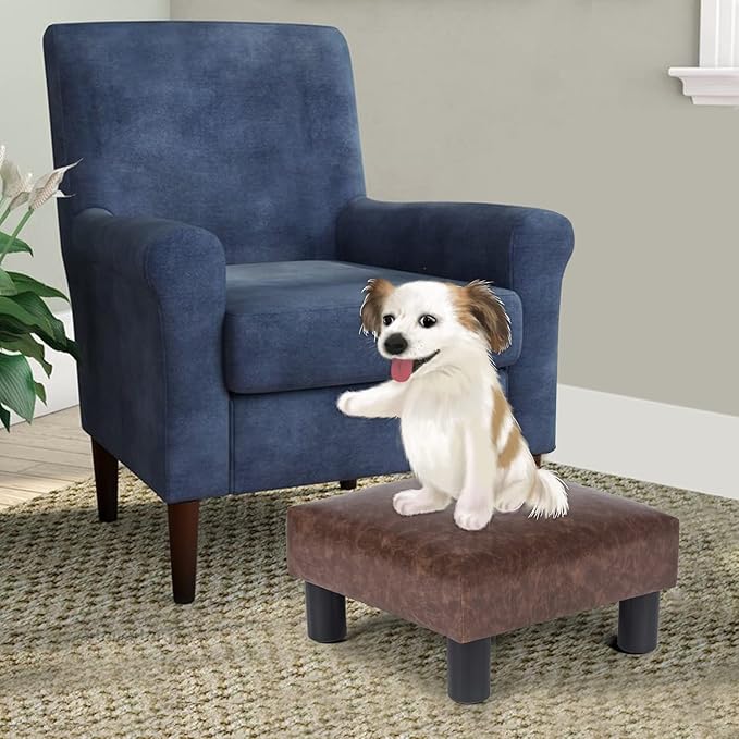 Joveco Small Footstool Ottoman Upholstered PU Leather Square Footrest Ottomans Small Foot Rest for Desk Couch Living Room Bedroom Office (Brown)-Ruum Studio Home