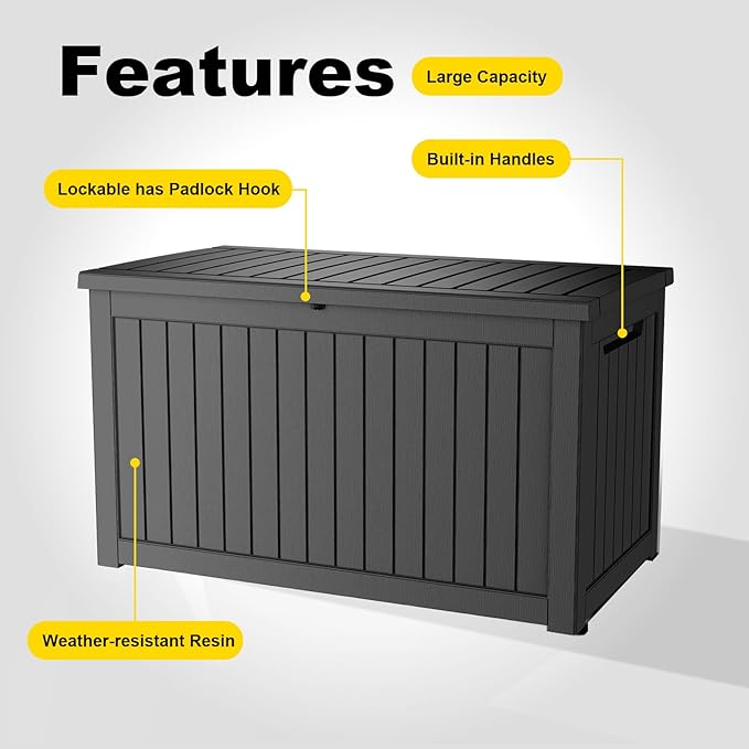 230 Gallon Outdoor Deck Box,Storage Lockable Waterproof Patio Furniture,Garden Tools,Cushions,Pool Accessories Outside Storage Resin Box(Black)-Ruum Studio Home