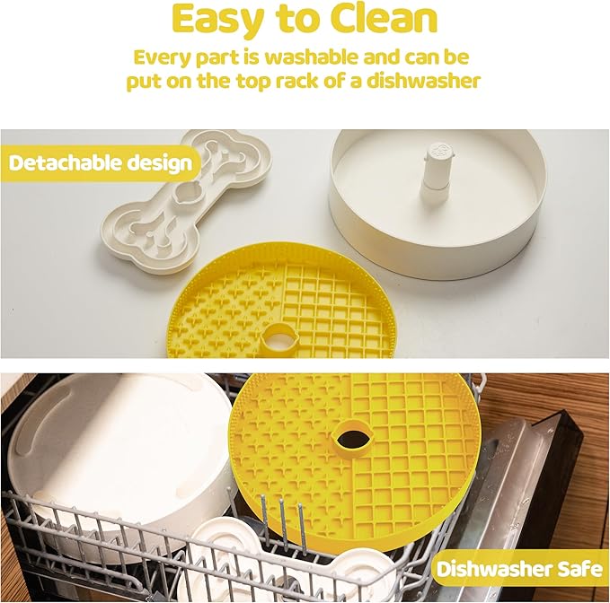 Slow Feeder Dog Bowl with Lick Mat and Puzzle Inserts - Non-Slip Base, Adjustable Speed Design, Dishwasher Safe for Large Dogs,Yellow-Ruum Studio Home