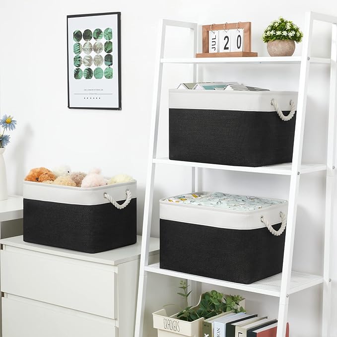 Bidtakay Black Storage Baskets for Shelves [3-pack] Collapsible Organizer Baskets for Laundry Storage 15 X 11 X 9.5 Inches Dog Toy Bins Fabric Storage Bins for Bedroom Home Storage-Ruum Studio Home