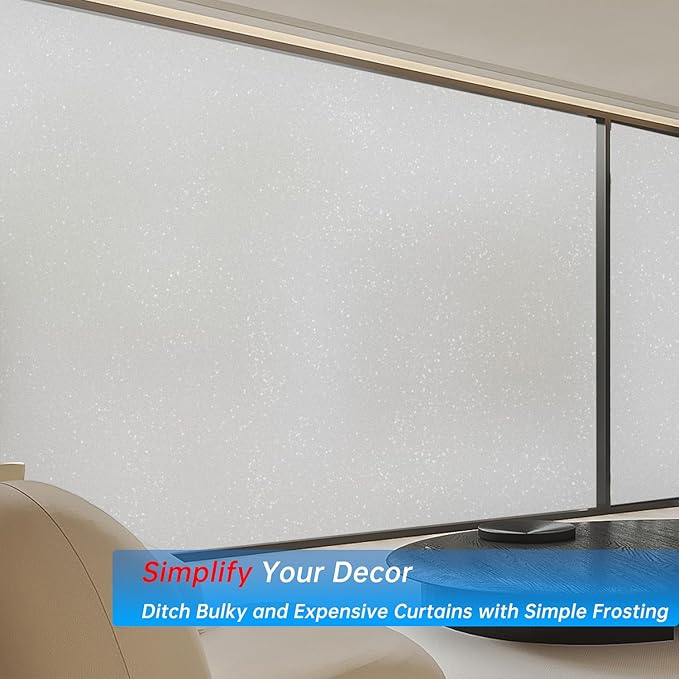 Frosted Glass Window Privacy Film Decorative, Bathroom Privacy Film for Glass Windows Cover, Static Cling, Removable, Reusable, Anti-UV, Anti-Glare, Heat Blocking, （Flash Point Pure,35.4X157.4Inch）-Ruum Studio Home