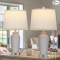 25“ Traditional Table Lamps Set of 2, Bedside Touch Lamp with USB C+A Charging Ports, Rustic Farmhouse Jar Table Lamps for Living Room Bedroom, Side Table Lamp with Beige Fabric Shade, Antique Grey-Ruum Studio Home