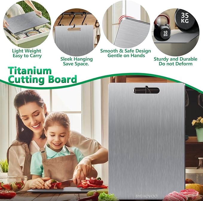 Titanium Cutting Boards for Kitchen [Set of 3], Double Sided Pure Titanium Cutting Board | Easy to Clean | Dishwasher Safe | Food-Grade Raw & Cooked Foods or Outdoor Camping Chopping Board-Ruum Studio Home