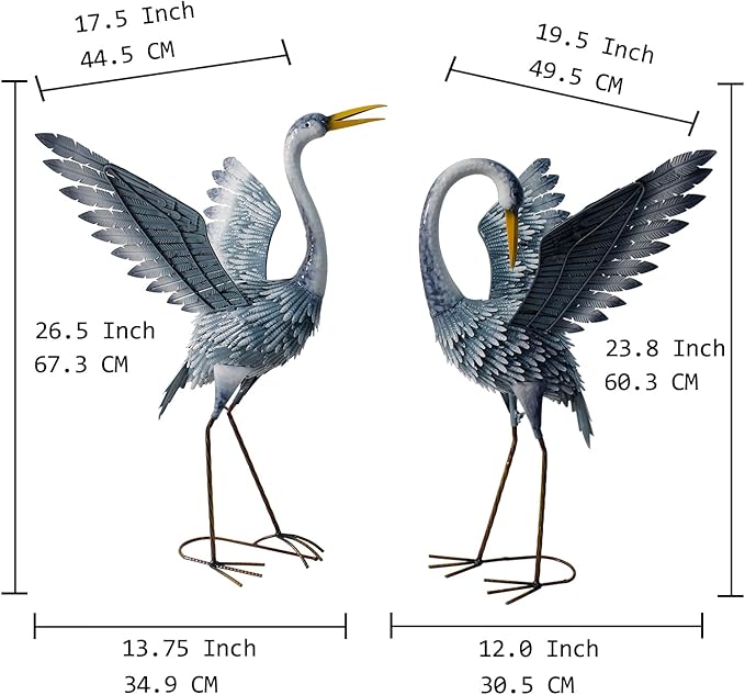 24-27 Inch Standing Crane Garden Sculptures & Statues, Crane Metal Yard Art for Backyard, Lawn, Patio, Porch, Birthday, Wedding Decorations, Gray-Ruum Studio Home