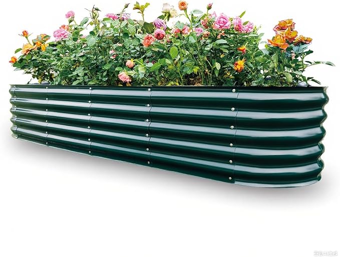 Gardmax Galvanized Raised Garden Bed, Lightweight Planter Boxes Outdoor with Easy Assembly, Large Garden Bed for Vegetables, Fruits, Flower Dark Green 8FT-Ruum Studio Home