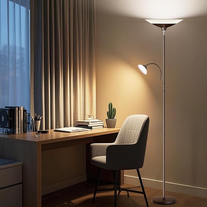 Brown Torchiere LED Floor Lamp - 72" Rotating Standing Lamp with Remote, 34W Dimmable Floor Light with Color Changing, Tall Bright Corner Lamp for Reading Living Room Bedroom Office-Ruum Studio Home