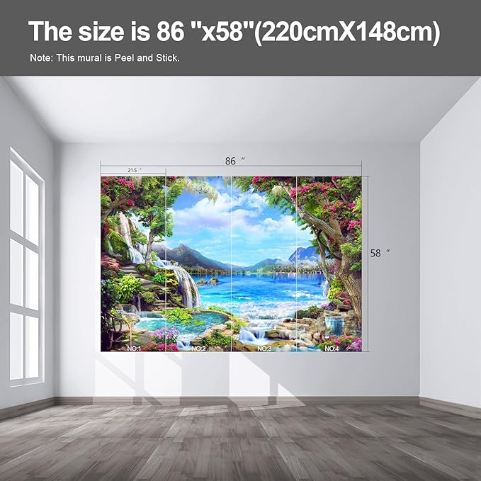 Landscape Lake Waterfall Wall murals Peel and Stick Wallpaper for Bedroom Living Room - 58"x86"-Ruum Studio Home