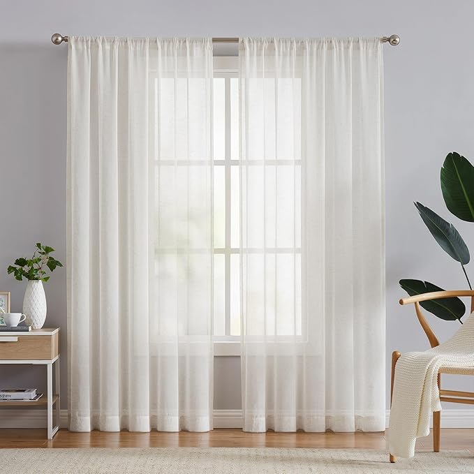 FMFUNCTEX Linen Sheer Curtains for Bedroom, Beige Curtains 72 inches Long for Living Room, Natural Flax Blend Window Draperies for Farmhouse Curtain, Rod Pocket 2 Panels-Ruum Studio Home