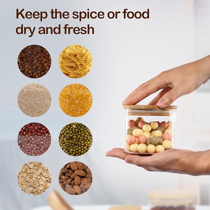 22oz Airtight Square Spice Containers with Bamboo Lid Set of 6 (650ml) Kitchen Pantry Organization Jar Stackable Spice Jar, for Sugar, Tea, Cookies and Coffee beans (‎with Black Lable)-Ruum Studio Home