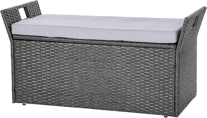 VEVOR Outdoor Storage Bench, 2-Person PE Rattan Storage Bench, 40 Gal Deck Box with Cushion & Side Handle, Supports up to 400 lbs, Weatherproof Outdoor Seating & Porch Decor for Patio Garden Balcony-Ruum Studio Home