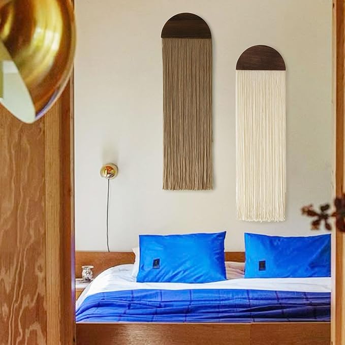 Flber 2 Pcs Macrame Wall Hanging Boho Wall Decor Handmade Macrame Art Tapestry Wedding Macrame Backdrop 13.7" W x 51" L For Living room Bedroom Headboard Decor-Ruum Studio Home