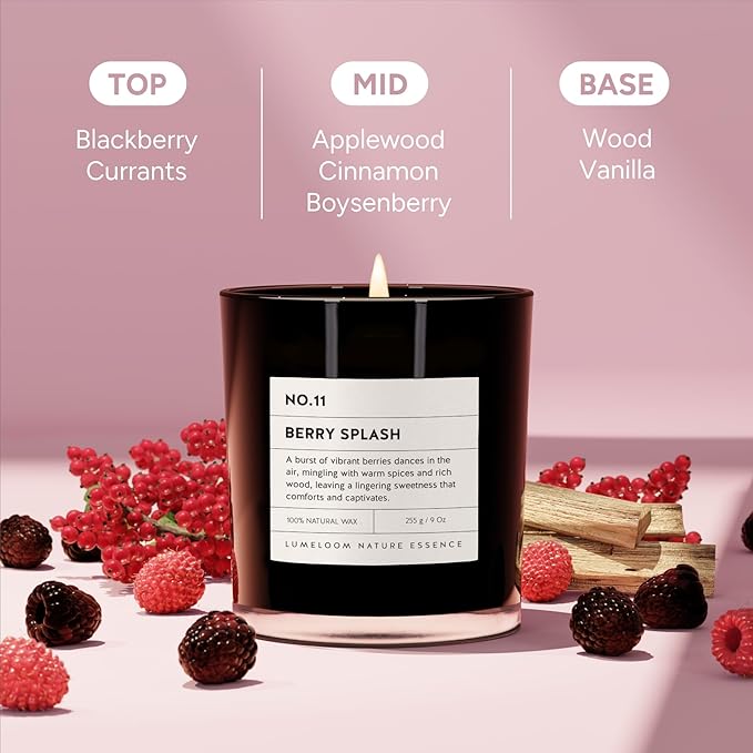 Berry Splash Luxury Scented Candles, 9oz Soy Wax Candles for Home Scented, BlackBerry, Boysenberry & Woods Scent, Long Burning Time, Gifts for Women, Friends, Men, Sister, Mom, Teacher-Ruum Studio Home