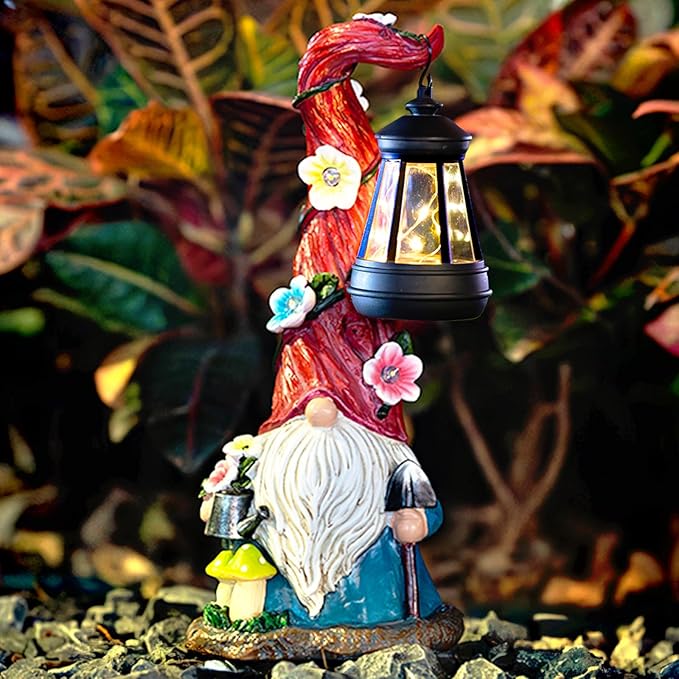 Solar Gnome Garden Statue Lights Gnome Figurine with Solar Lantern, Outdoor Garden Waterproof Ornaments Decorations for Yard Lawn Patio – Ideal Gift for Women Mom Grandma-Ruum Studio Home