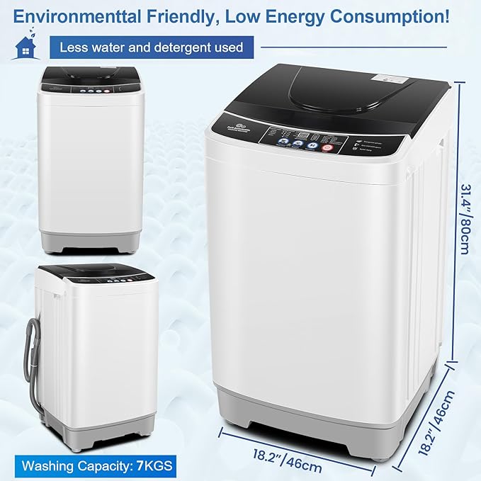 Nictemaw Portable Washing Machine 15.6Lbs Capacity Portable Washer with Drain Pump 2.1Cu.ft Full-Automatic Compact Washer with 10 Programs 8 Water Level for Home, Apartment, RV, Dorms-Ruum Studio Home