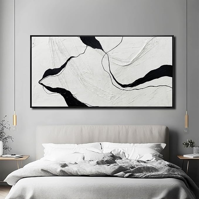 Large Framed Abstract Wall Art 29"x58" Black and White Contemporary Line Canvas Neutral Wall Decor for Modern Living Room Office Bedroom-Ruum Studio Home
