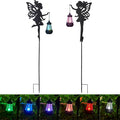 Fairy Garden Accessories Lawn Ornaments 1 Pair - Solar Lights Halloween Decorations Outdoor Garden Statue, Metal Stakes Decorative Figurines for Yard Decor, Patio (Type A Color-Shifting Lighting)-Ruum Studio Home