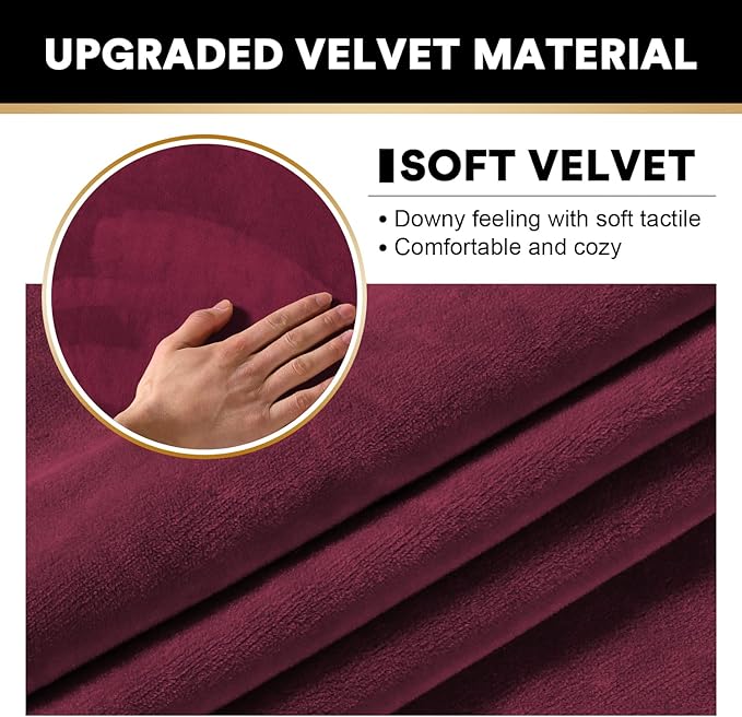 PrinceDeco Sectional Couch Covers 3 Pieces Velvet Sofa Covers L Shape Soft Couch Covers for Sectional Sofa Corner Sofa Cover Couch Cover for Dogs Washable (2 Seater + 1 Chaise,Burgundy)-Ruum Studio Home