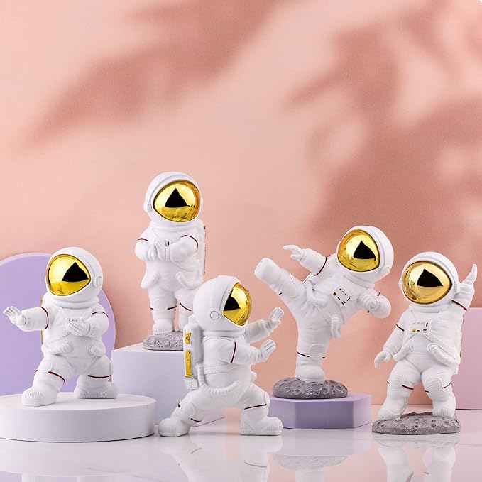 Astronaut Figurine,Astronaut Decor,Kung Fu Astronaut Figure Sculpture Spaceman Décor,Sculptures Home Décor,White Gold Shelf Decoration,Table Decor,Cute Mini Space Figure Ornament Decorative Astronaut-Ruum Studio Home
