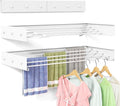Wall Mounted Drying Rack for Laundry 31.5'', Folding Drying Rack Clothing Wall Mount with 5 Rods and 6 Hooks, Space Saving for Indoor Outdoor Bathroom Balcony (White, 31.5'')-Ruum Studio Home