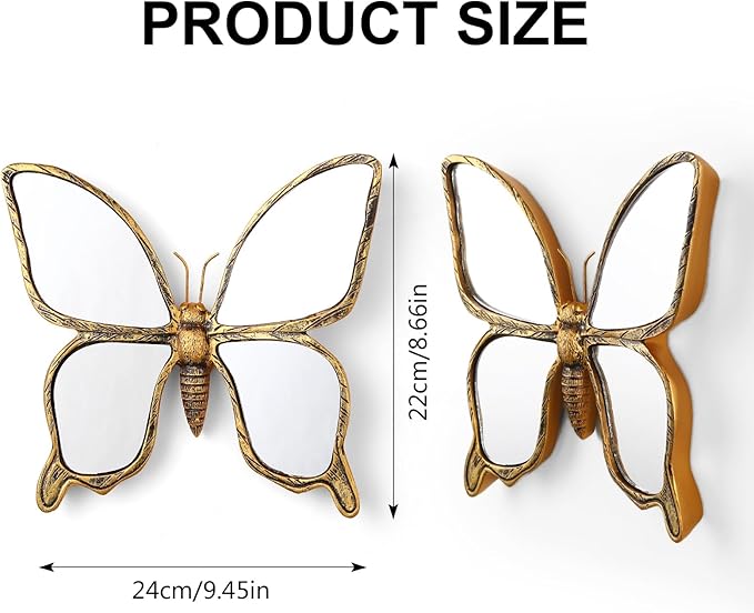 Decorative Bug Insects Animals Beetle Mirrors - Gold Resin Butterfly Glass Wall Decor, Perfect for Victorian and European Themed Homes-Ruum Studio Home