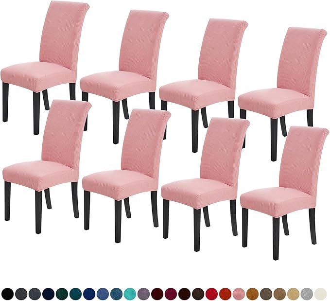 Joccun Chair Covers for Dining Room Set of 8, Dining Chair Slipcovers Stretch Dining Room Chair Covers Seat Protector,Washable Parsons Chair Cover for Home,Hotel,Banquet(Dusty Pink,8 Pack)-Ruum Studio Home