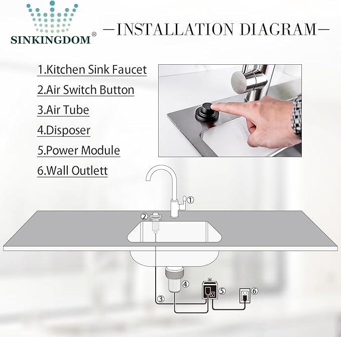 SinkTop Air Switch Kit (Long Full Brass Button) for Disposal, Dual Outlet, (Matte Black)-Ruum Studio Home