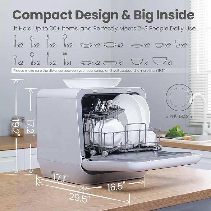 COMFEE' Portable Mini Dishwasher Countertop with 5L Built-in Water Tank for Apartments& RVs, No Hookup Needed, 6 Programs, 360° Dual Spray, 162℉ High-Temp& Air-Dry Function-Ruum Studio Home
