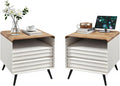 RedLemon 24" Nightstand Set of 2 with Charger Station, Mid Century Modern Fluted End Table with 2 Drawers，Wooden Side Table with Open Cubby Storage for Living Room, Bedroom, Office (Antuique White)-Ruum Studio Home