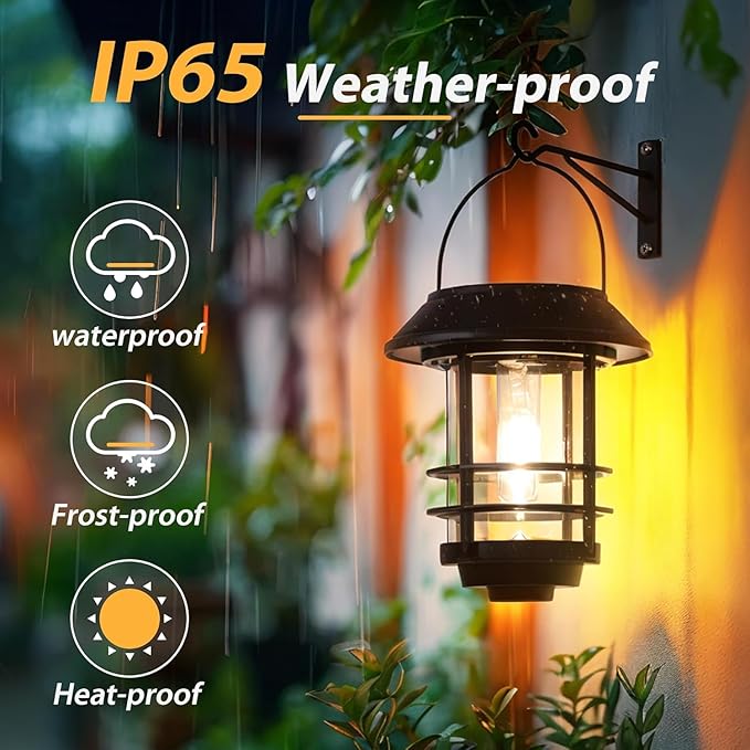 Otdair Solar Lanterns Outdoor Waterproof 2 Pack, Auto On/Off Hanging Solar Lights for Outside with Wall Mount, Glass Outdoor Lighting Outdoor Decorative for Wall, Front Porch, Yard, Garden, Fence-Ruum Studio Home