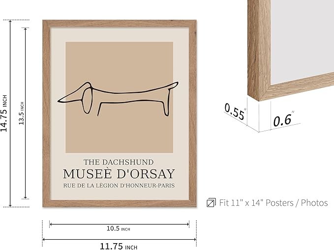 Poster Master Vintage Poster - Retro Minimalist Print - Gift for Artist, Housewarming - Dachshund Dog, Line Drawing, Abstract - Wall Decor for Living Room, Bedroom, 11x14 Beige Framed-Ruum Studio Home