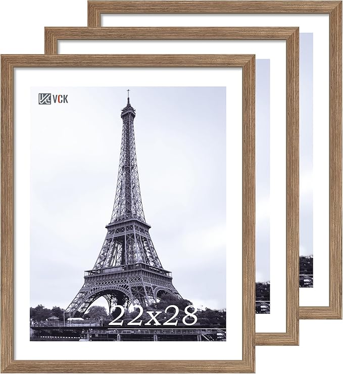 VCK 22x28 Frame 3 Pack - Brown Walnut, Natural Textured Solid Wood Poster Picture Frame, Wall Mounting Hanging-Ruum Studio Home