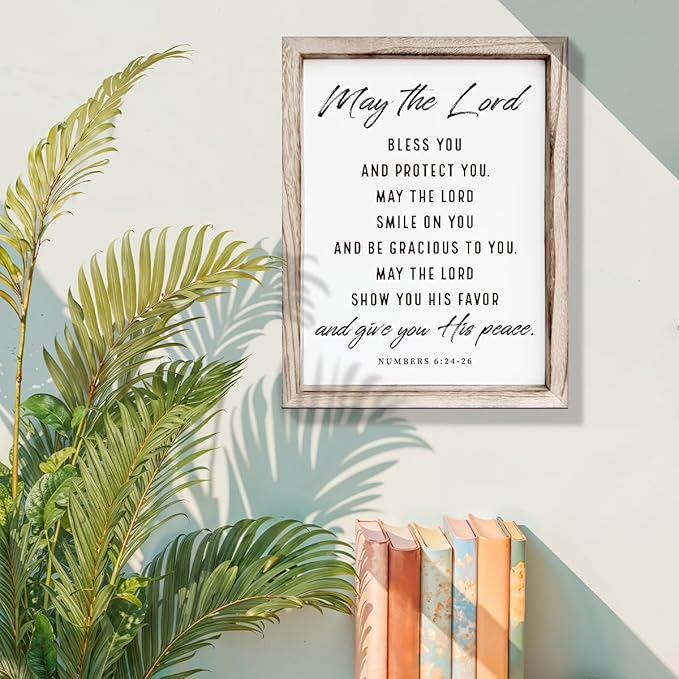 Christian Wooden Plaque, Bible Verse Scripture Decor, Framed Wall Plaque Signs 15 * 11.5 inches, Inspirational Christian Gift, May the Lord Bless You and Protect You Sign-Ruum Studio Home