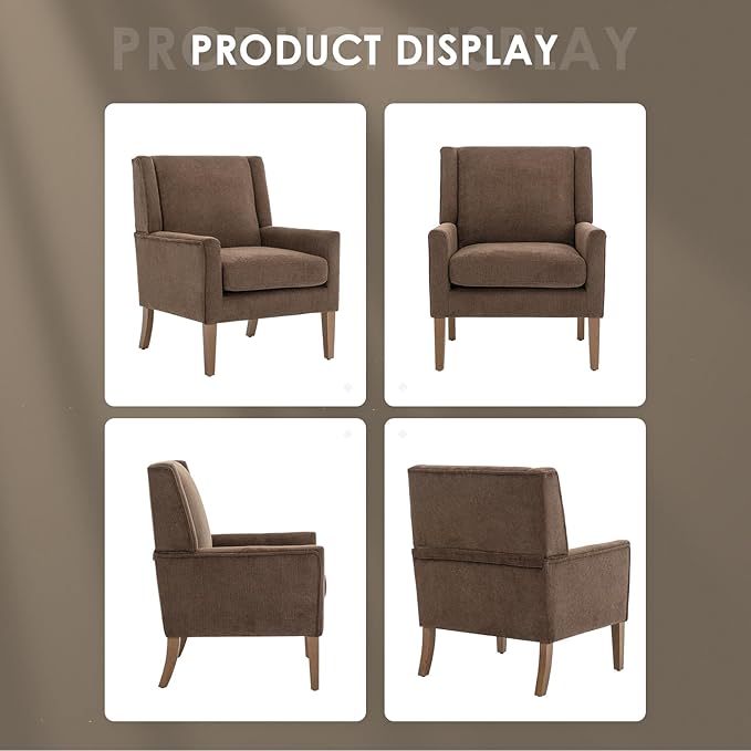 COLAMY Modern Wingback Living Room Chair, Upholstered Fabric Accent Armchair, Single Sofa Chair with Lounge Seat and Wood Legs for Bedroom/Office/Reading Spaces, Brown-Ruum Studio Home