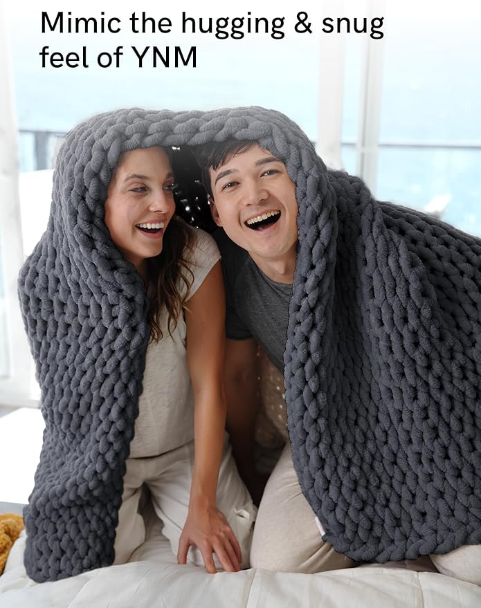 YnM Chunky Throw Blanket, Medium-Weight, Hand Knitted with Chenille Yarn, Skin Friendly, Ventilated and Breathable, Machine Washable, Home Décor Piece for Couch, Sofa and Bed (Lava Grey, 40x50 Inch)-Ruum Studio Home