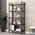 5 Tier Bookcase, Solid Wood Bookshelf Rustic Vintage Industrial Etagere Bookcase, Metal and Wood Free Vintage Bookshelf, Retro Brown (Real Wood) (5-Tiers)-Ruum Studio Home