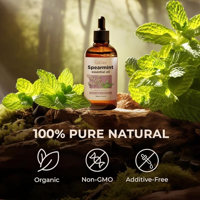 Gya Labs Spearmint Essential Oil for Facial Hair - Huge 4 Fl Oz - 100% Pure Natural Spearmint Oil for Diffuser, Skin, Massage, Aromatherapy & Candle Making Scent-Ruum Studio Home