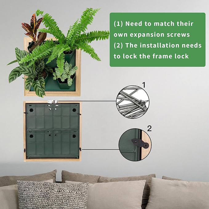 Vertical Wall Planter, 4 Pots Self Watering Living Planters Indoor, Wooden Frame Planter Wall Decoration Home Office (No Screw)-Ruum Studio Home