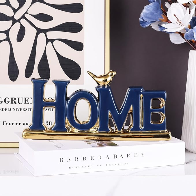 Love Sign Decoration,Blue and Gold Home Signs for Home Decor Statue,Modern Bird Sculpture Personalized Love Decor,Gold Style Figurine Decorative Ornaments for Living Room,Bedroom,Desktop-Ruum Studio Home
