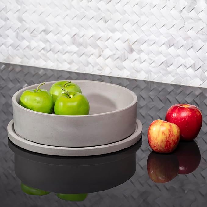 Simon Brothers Concrete Fruit Bowl and Tray Set for Kitchen Counter - Large Decorative Bowls for Home Decor - Modern Key Bowl for Entryway Table - Key Holder and Vanity Tray-Ruum Studio Home