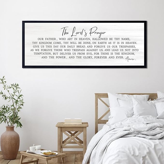 Our Father Prayer Bible Verse Framed Wall Art, 40''×15'' Rustic Religious Christian Lords Prayer Sign for God Jesus Christ Prayer, Horizontal Holy Inspirational Catholic Scripture Decor-Ruum Studio Home