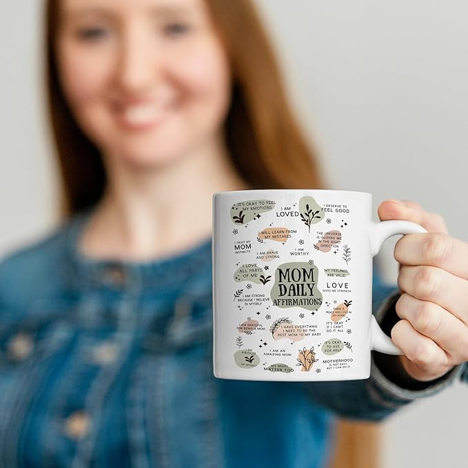 JINYO Boho Floral Mom Coffee Cup, Mother's Day Mugs Cups, Mother Birthday Gifts from Daughter Son, Mom Daily Affirmation Ceramic Coffee Tea Mug 11 oz-Ruum Studio Home