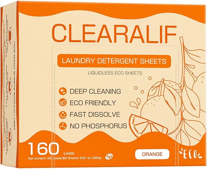 CLEARALIF Laundry Detergent Sheets Up to 160 Loads, Orange - Great For Travel, Apartments, Dorms,CLEARALIF Laundry Detergent Strips Eco Friendly & Hypoallergenic-Ruum Studio Home