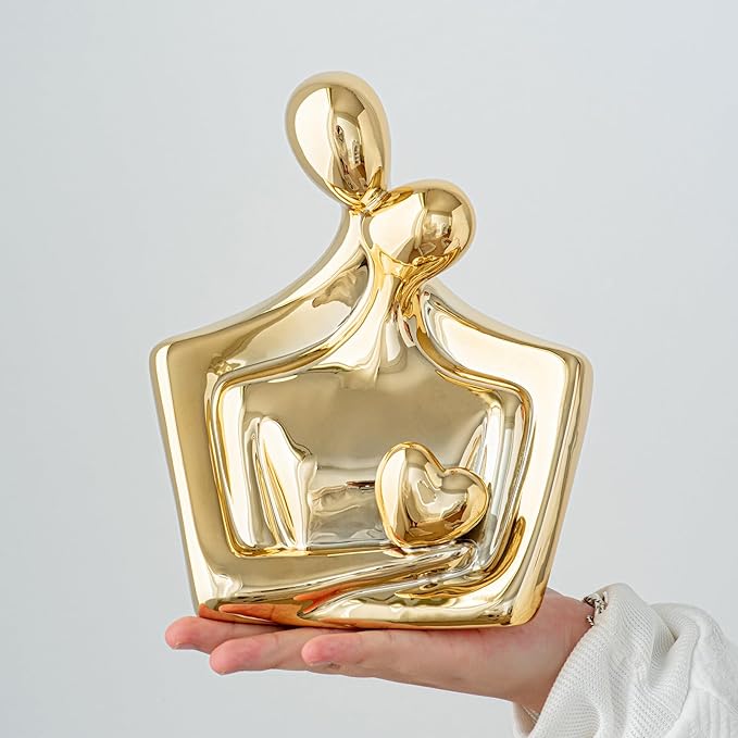 Porcelain Romantic Couple Figurines Statue Gold Aesthetic Decorations Hugging Couple Sculptures - Modern Ceramic Sculpture Home Accents for Living Room Bedroom Coffee Table, Desktop, Bookshelf-Ruum Studio Home